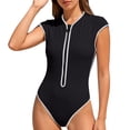 thumbnail image 1 of UTSJKR Women's V-Neck Ruched One-Piece Swimsuit, Double Strap Tank Style Bathing Suit with Tummy Control Black M, 1 of 8