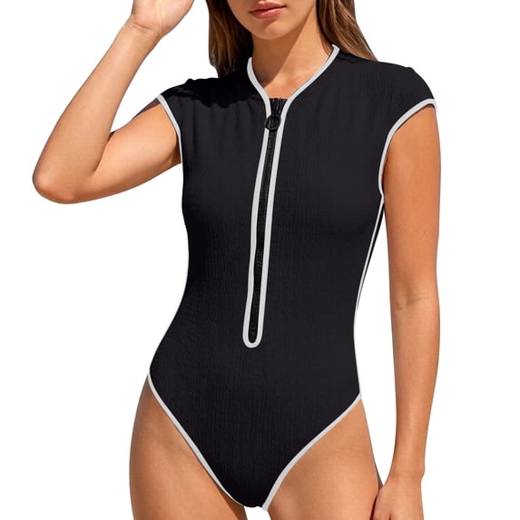 UTSJKR Women's V-Neck Ruched One-Piece Swimsuit, Double Strap Tank Style Bathing Suit with Tummy Control Black M