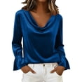 thumbnail image 1 of UTSJKR Women's Velvet Blouses Cocktail Evening Party Dressy Casual Long Sleeve Shirts Cowl Neck Ruched Long Sleeve Tops Blue S, 1 of 6