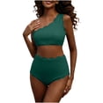 thumbnail image 1 of UTSJKR Women's Waffle High Waisted Bikini Set Scalloped One Shoulder Sporty Swimsuits Tummy Control Two Piece Bathing Suits Green S, 1 of 8