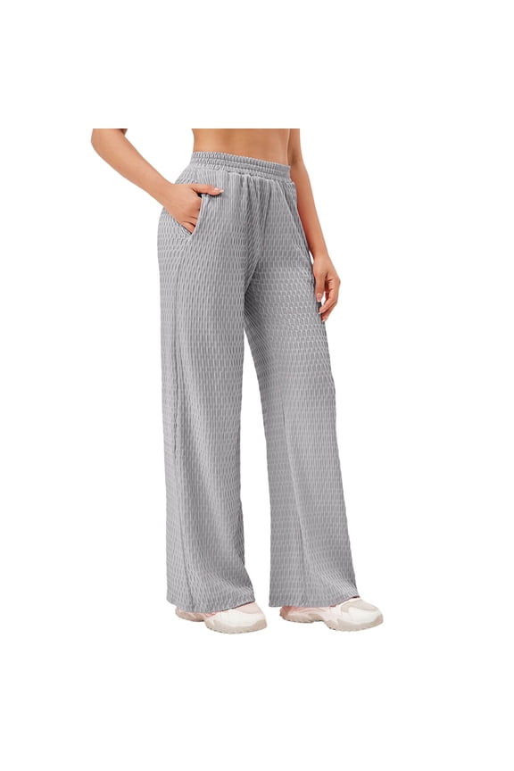 Women's Wide Leg Pants Loose Fit Elastic Waist Flowy Trousers Comfy Soft Stretchy High Waist Workout Yoga Pants Gray L