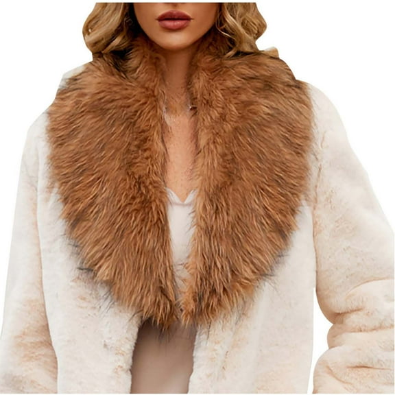 UTSJKR Women's Winter Fake Faux Fur Scarf Wrap Collar Shawl Shrug Cold Winter Neck Warmer Elegant Bridal Wedding Cape Brown