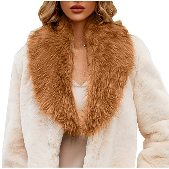 UTSJKR Women's Winter Fake Faux Fur Scarf Wrap Collar Shawl Shrug Cold Winter Neck Warmer Elegant Bridal Wedding Cape Yellow