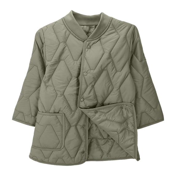 UTSJKR Women's Winter Quilted Jackets 3/4 Sleeve Button Down Puffer Jacket Lightweight Outerwear Coats with Pockets Khaki XXL
