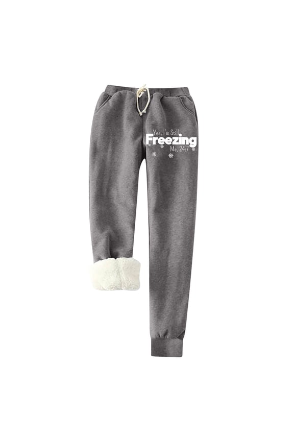 Women's Winter Warm Thickened Sweatpants Fleece Sherpa Lined Fuzzy Plush Jogger Pants with Pockets Drawstring Elastic Waist Trousers Dark Gray 10