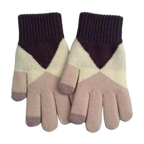 UTSJKR Women's Winter Warm Touch Screen Gloves For Cold Weather Thermal Cable Knit Colorblock Mittens Full Finger Hand Warmer Purple