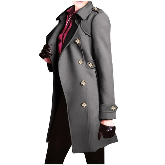 UTSJKR Women's Winter Wool Blend Trench Coat Casual Lapel Woolen Coats Trendy Mid-Length Single Breasted Jackets Business Dressy Work Peacoats Gray XXXL