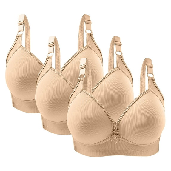 UTSJKR Women's Wireless Bras 6 Pack Full Coverage Comfort Breathable Padded Bra Soft Sleep Bras Large Size Everyday Bras with Adjustable Straps Hooks Closure Beige 44/100
