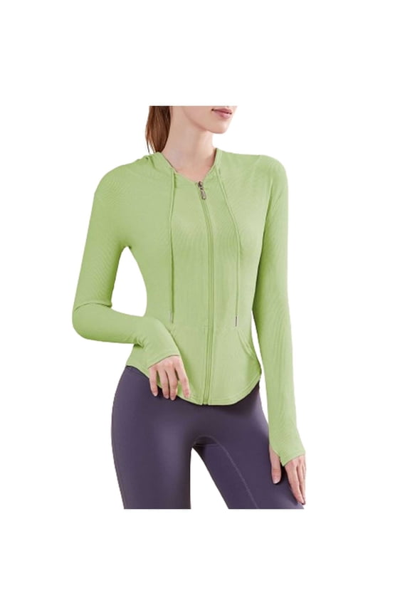 Women's Zipper Hoodie Workout Jacket 2024 Fall Casual Slim Fit Long Sleeve Running Quick Dry Breathable Sportswear Activewear Green XL