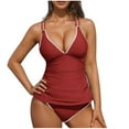 thumbnail image 1 of UTSJKR Womens 2 Piece Tankini Swimsuits V Neck Push Up Swim Top Color Block Tummy Control High Waisted Bathing Suits Swim Bottom Red XXL, 1 of 6