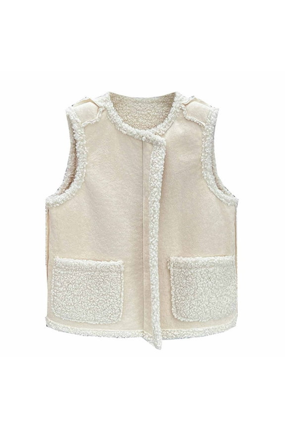 Womens Autumn Winter Warm Vests Waist Coats Sleeveless Jackets Outwear with Pockets Plus Velvet Thickening Lamb Wool Vests Gilet Coat White XXXXL