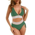 thumbnail image 1 of UTSJKR Womens Bikini Sets Two Piece Color Block Bathing Suits V Neck Bras with Shorts High Waisted Swimsuits Beach Swimwear Green XL, 1 of 5
