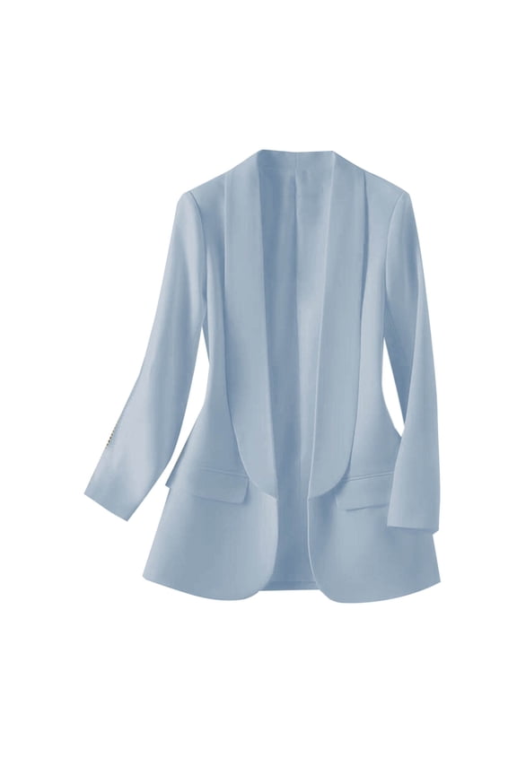 Womens Blazer 2024 Fall Bussiness Casual Long Sleeve Button Open Front Suit Jackets Work Clothes with Pockets Blue S