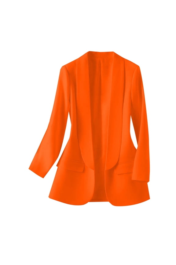 Womens Blazer 2024 Fall Bussiness Casual Long Sleeve Button Open Front Suit Jackets Work Clothes with Pockets Orange L