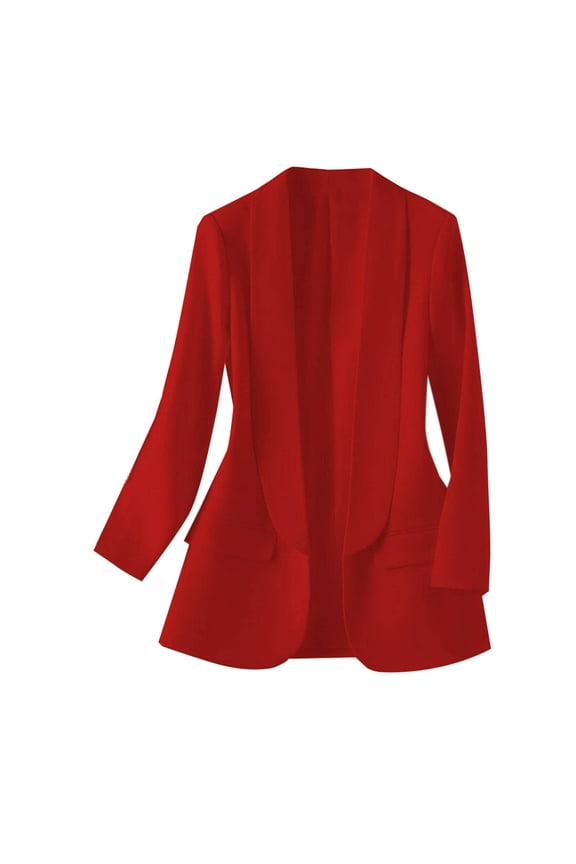 Womens Blazer 2024 Fall Bussiness Casual Long Sleeve Button Open Front Suit Jackets Work Clothes with Pockets Red S