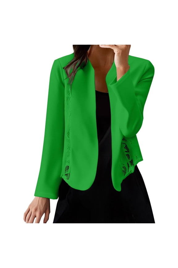 Womens Blazers for Work Casual Elegant Lace Trim Long Sleeve Suit Jackets Dressy Casual Office Work Open Front Coat Green M
