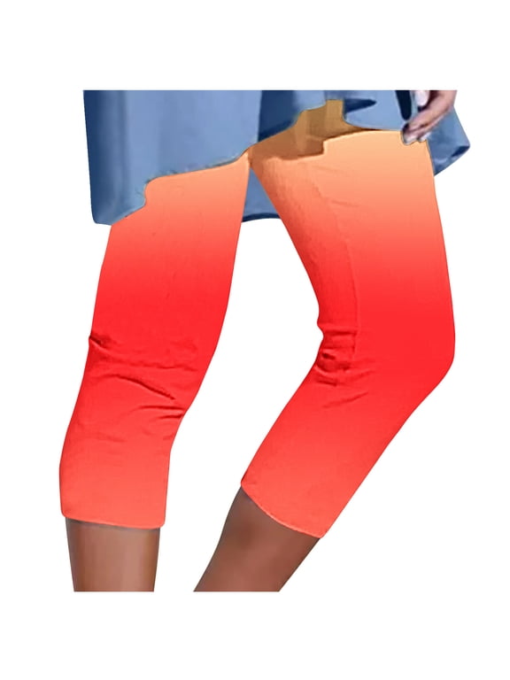 Womens Capris for Summer 2026 Dressy Cropped High Waist Yoga Pants Comfy Stretchy Leggings Workout Compression Pants Orange XXXL