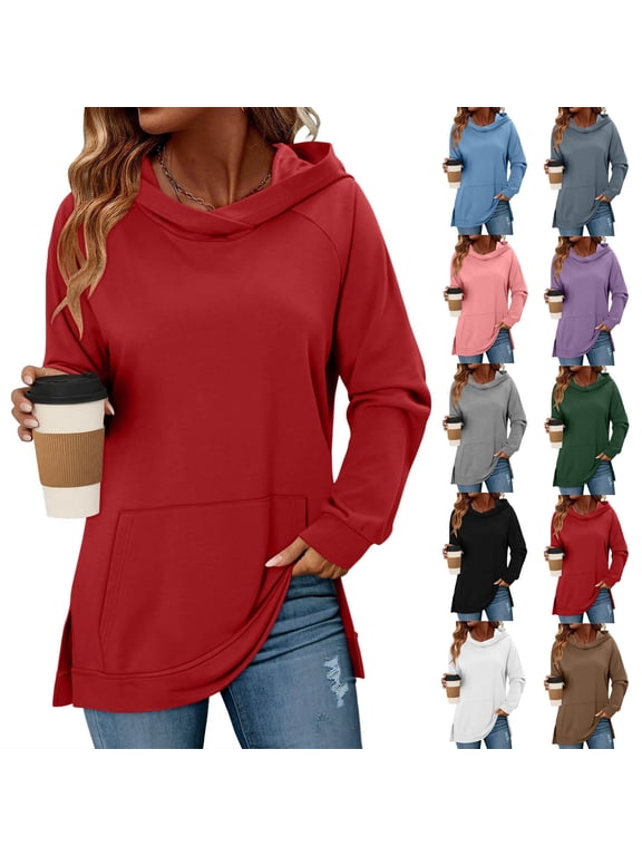 Womens Casual Hoodies Long Sleeve Sweatshirts Comfy Pullover Fleece Sweaters Winter Fall Outfits Fashion Clothes Purple S