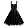 thumbnail image 1 of UTSJKR Womens Cocktail Party Dress Summer Basic Backless Sleeveless Sundress 2024 Fashion Lace Trim Solid Spaghetti Strap V Neck Smocked Waist Ballgown A Line Flowy Dress Black M, 1 of 5