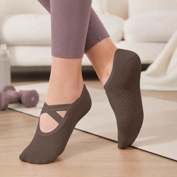 UTSJKR Womens Cross Strap Backless Pilates Grip Socks, Seamless Invisible Non Slip Yoga Socks, Durable Barre Dance Workout Socks for Indoor Exercise, 1 Pair
