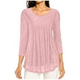 thumbnail image 1 of UTSJKR Womens Dressy Tops Crewneck 3/4 Sleeve Tunic Tops Pleated Front Double Layers Elastic Mesh Casual Flowy Work Shirts Pink XXL, 1 of 6