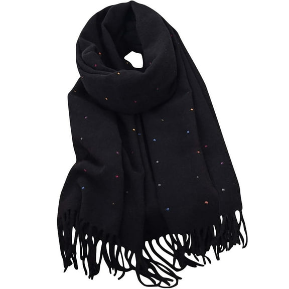 UTSJKR Womens Elegant Dot Winter Knit Scarf Vintage Plaid Thick Scarf Soft Cold Weather Warm Scarves Fashion Accessories Black