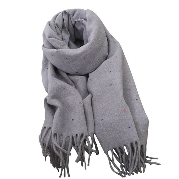 UTSJKR Womens Elegant Dot Winter Knit Scarf Vintage Plaid Thick Scarf Soft Cold Weather Warm Scarves Fashion Accessories Gray
