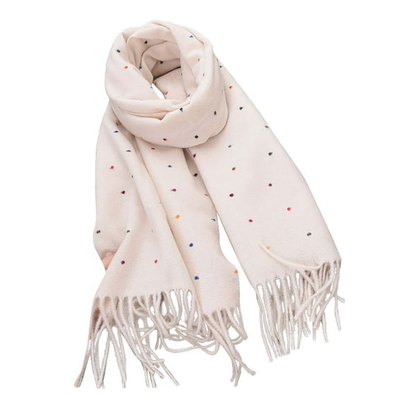 UTSJKR Womens Elegant Dot Winter Knit Scarf Vintage Plaid Thick Scarf Soft Cold Weather Warm Scarves Fashion Accessories White