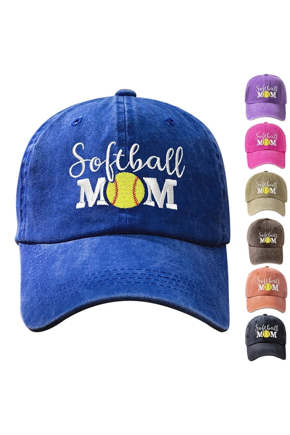 Womens Embroidered Softball Mom Washed Vintage Baseball Cap for Softball Game Watching Daily Outdoor Activity Backyard Gathering Adjustable Breathable Casual Headwear Black