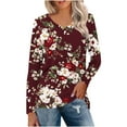 thumbnail image 1 of UTSJKR Womens Fall Casual Tops Long Sleeve Tunic Tops 2024 Fashion Floral Print Crew Neck Blouses Vacation Loose Fit Basic Pullover T Shirts Wine M, 1 of 4