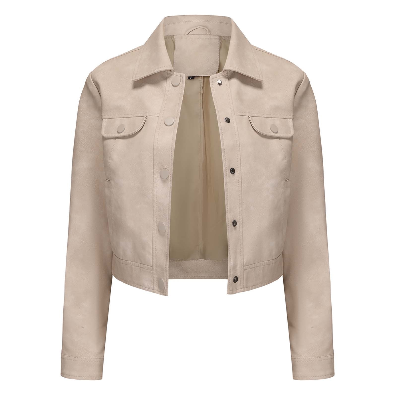 UTSJKR Womens Faux Leather Jacket 2024 Fashion Quilted Button Up Coat Motorcycle Short Biker Jackets Classic Y2k Cropped Coats Beige XL
