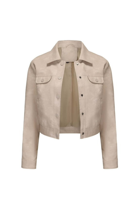Womens Faux Leather Jacket 2024 Fashion Quilted Button Up Coat Motorcycle Short Biker Jackets Classic Y2k Cropped Coats Beige XL