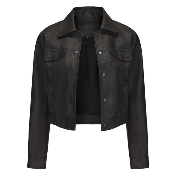 UTSJKR Womens Faux Leather Jacket 2024 Fashion Quilted Button Up Coat Motorcycle Short Biker Jackets Classic Y2k Cropped Coats Black L