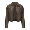 thumbnail image 1 of UTSJKR Womens Faux Leather Jacket 2024 Fashion Quilted Button Up Coat Motorcycle Short Biker Jackets Classic Y2k Cropped Coats Brown L, 1 of 4