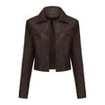 thumbnail image 1 of UTSJKR Womens Faux Leather Jacket 2024 Fashion Quilted Button Up Coat Motorcycle Short Biker Jackets Classic Y2k Cropped Coats Coffee XXXL, 1 of 3