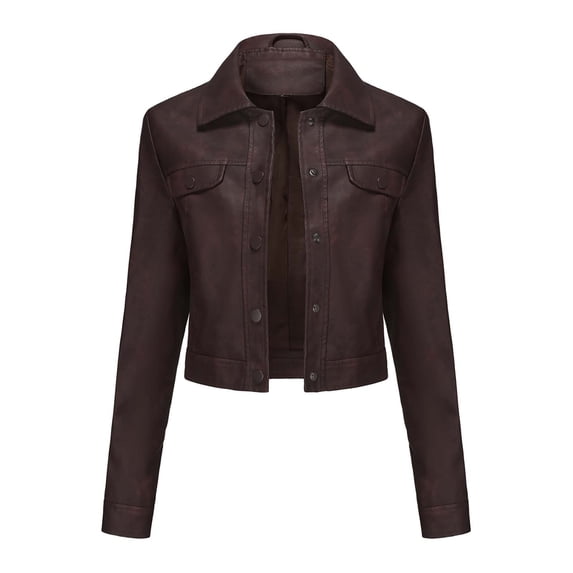 UTSJKR Womens Faux Leather Jacket 2024 Fashion Quilted Button Up Coat Motorcycle Short Biker Jackets Classic Y2k Cropped Coats Coffee XXXL