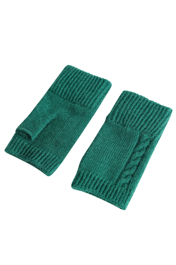 Womens Fingerless Gloves Winter Warm Knit Arm Warmers Mittens Soft Hand Crochet Wrist Warmers Thumb Hole Gloves Green