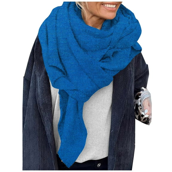 UTSJKR Womens Flannel Blanket Scarf Trendy 2025 Fashion Casual Winter Warm Soft Woolen Oversized Wrap Shawl Blue