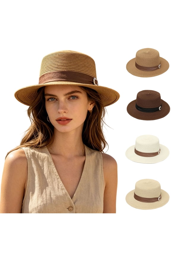 Womens Flat Top Short Brim Fedora with Buckle Band for Summer Coastal Retreat for Town Café Visit Outdoor Brunch Packable Classic Silhouette UV Shield Vacation Headwear White