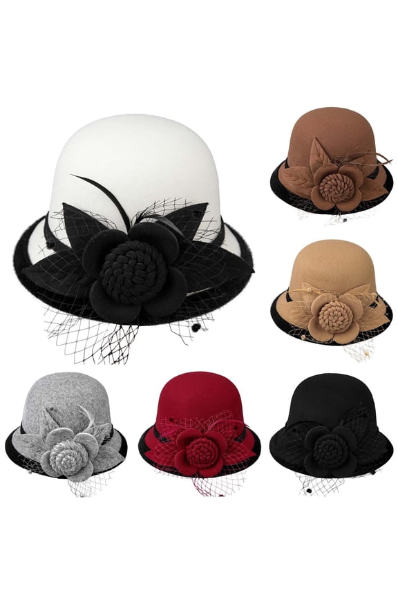 Womens Floral Mesh Feather Accent Cloche Hat with Short Curved Brim for Fall Banquet Date Theater Visit City Afternoon Tea Retro Elegant Daily Hat Khaki
