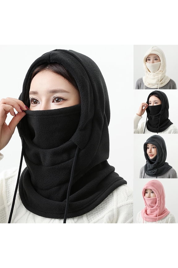 Womens Full Face Cover Fleece Balaclava Hat with Drawstring for Winter Skiing Cycling Suburb Camping Multi-Scene Wind Block Warm Head Protector Pink