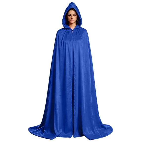 UTSJKR Womens Full‑Length Floor‑Touch Hooded Cloak Cape for Witch Wizard Medieval Renaissance Halloween Cosplay Stage Party Costume Blue