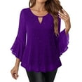 thumbnail image 1 of UTSJKR Womens Glitter Keyhole Tops 3/4 Bell Sleeve Ruffle Pleated Flowy Blouses Dressy Casual Tunic Tops Sparkly Party Shirts Purple S, 1 of 8