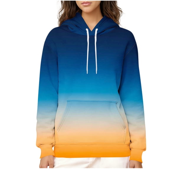 UTSJKR Womens Gradient Hoodies Casual Winter Warm Fleece Sherpa Lined Pullover Baggy Drawstring Hooded Sweatshirt Tops Thick Clothes Sky Blue L