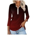 thumbnail image 1 of UTSJKR Womens Half Zip Tops Vacation Basic Loose Fit Flowy Pullover T Shirts 3/4 Length Sleeve Tunic Tops 2024 Fashion Gradient Color Crew Neck Blouses Red S, 1 of 7