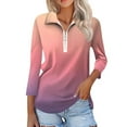 thumbnail image 1 of UTSJKR Womens Half Zip Tops Vacation Basic Loose Fit Flowy Pullover T Shirts 3/4 Length Sleeve Tunic Tops 2024 Fashion Gradient Color Crew Neck Blouses Pink XXL, 1 of 7