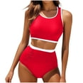thumbnail image 1 of UTSJKR Womens High Waisted Bikini Set Two Piece Swimsuit High Neck Tops Bathing Suit Full Coverage Tummy Control Tankini Red L, 1 of 8