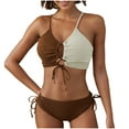 thumbnail image 1 of UTSJKR Womens High Waisted Bikini Sets Color Block Two Piece Swimsuits Beach Fashion V Neck Tummy Control Bathing Suits Coffee L, 1 of 7