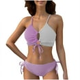 thumbnail image 1 of UTSJKR Womens High Waisted Bikini Sets Color Block Two Piece Swimsuits Beach Fashion V Neck Tummy Control Bathing Suits Purple L, 1 of 7