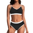 thumbnail image 1 of UTSJKR Womens High Waisted Bikini Sets Two Piece Double Straps Swimsuits Modest Color Block Bathing Suits Black L, 1 of 9